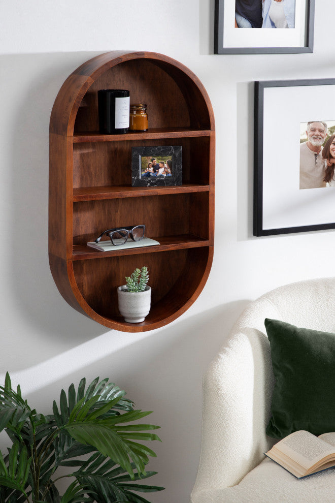 Hutton Wood Capsule Wall Shelf, Walnut Brown, 16x28