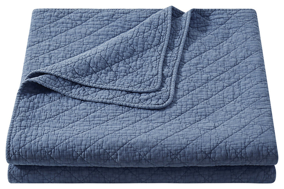 Stonewashed Cotton Gauze Quilt, 1PC, French Blue, King