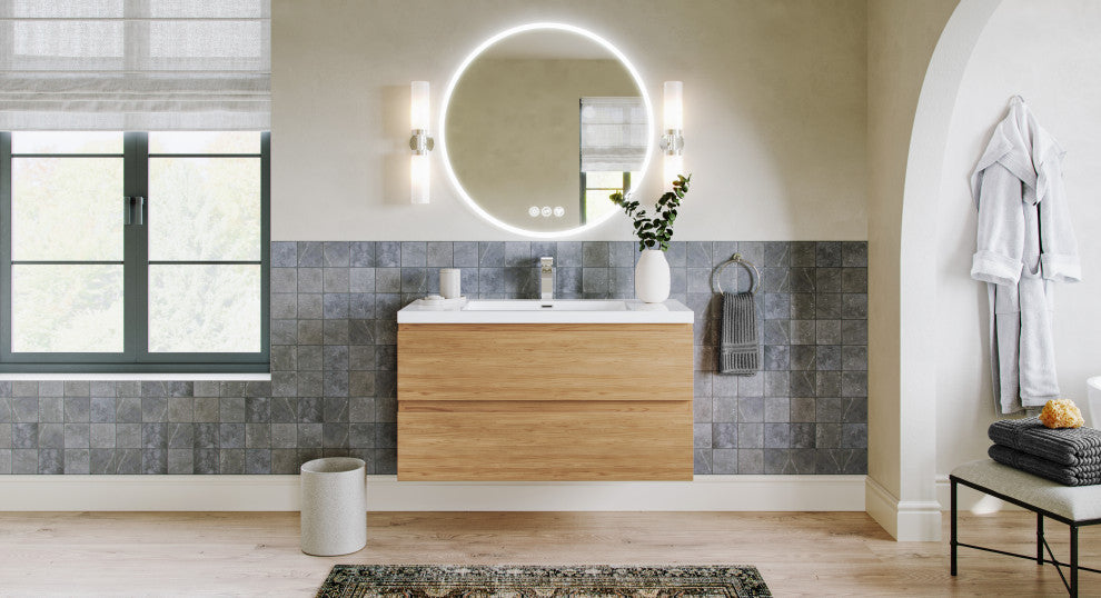 Beacon Bath Vanity, Natural Oak, 42", Single Sink, Wall Mount