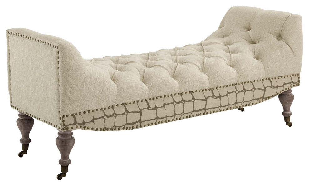Roland Vintage French Upholstered Fabric Bench Beige