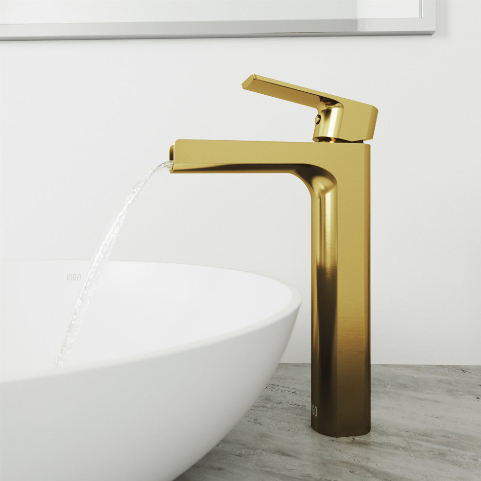 VIGO Amada 10" H Single Handle Single Hole Bathroom Vessel Faucet, Matte Brushed Gold