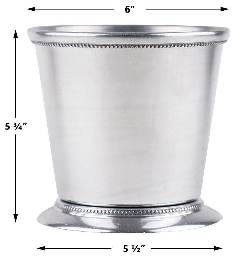 Kentucky Derby Mint Julep Cup Aluminum Silver Cup with Bead Details, H-5.75" Open-6", Pack of 6 Pcs