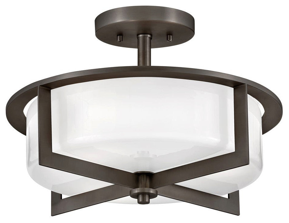 Hinkley 15.25" Baxley Semi-Flush Ceiling Light - Black Oxide + Cased Opal