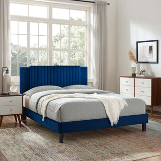 Zahra Channel Tufted Performance Velvet Twin Platform Bed, Navy