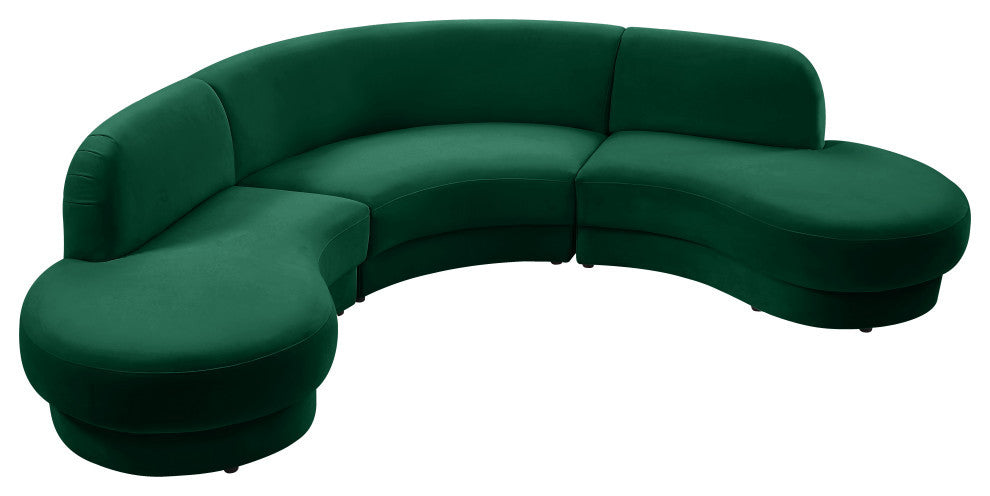 Rosa Velvet Upholstered 3-Piece Sectional, Green