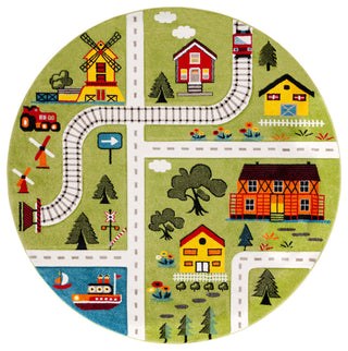 Safavieh Carousel Kids Collection CRK197Y Rug, Green/Beige, 6'7" X 6'7" Round