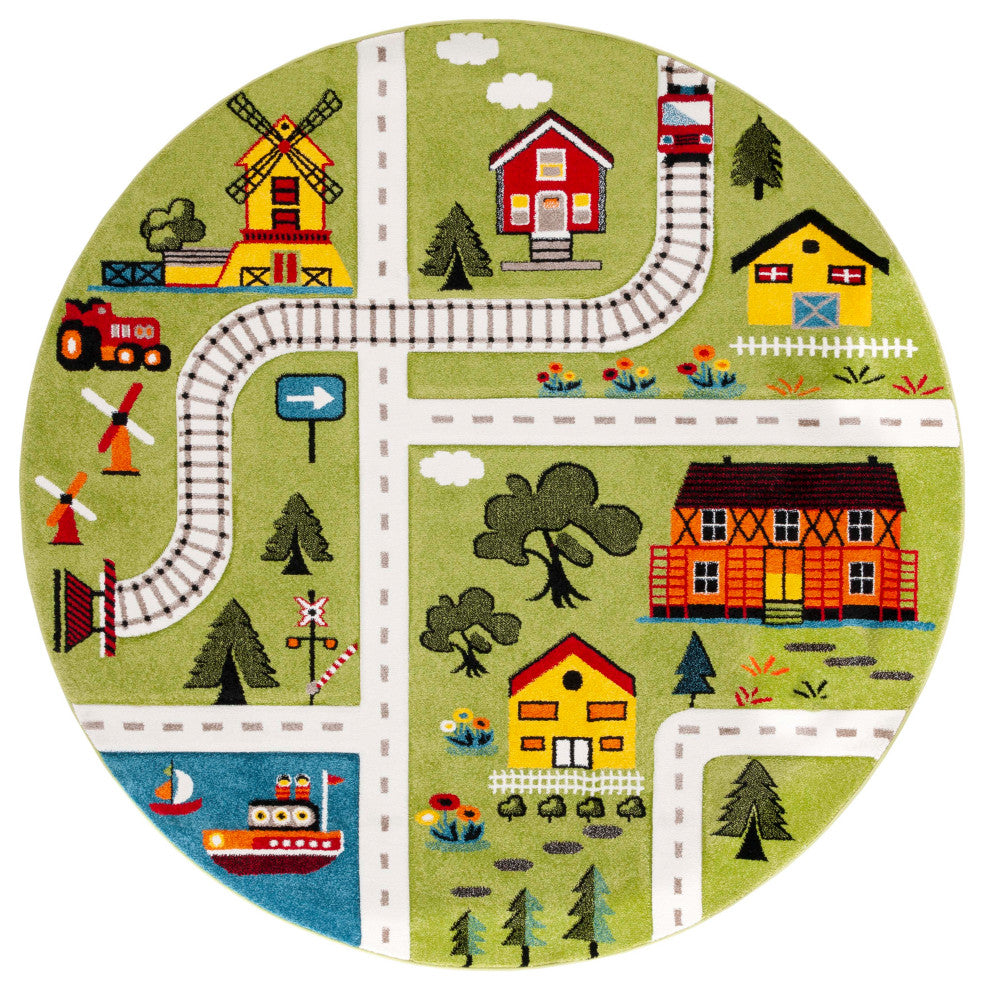 Safavieh Carousel Kids Collection CRK197Y Rug, Green/Beige, 6'7" X 6'7" Round
