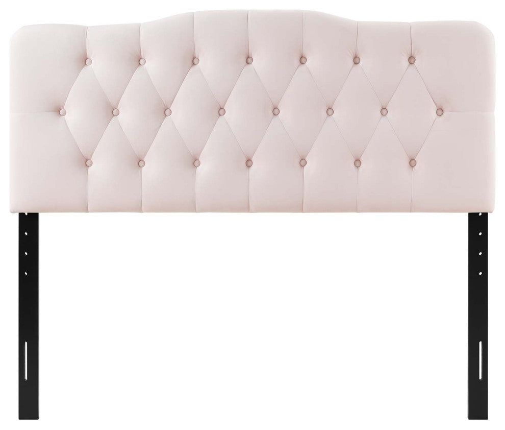 Contemporary Modern Bedroom Full Size Tufted Headboard, Velvet Fabric, Pink