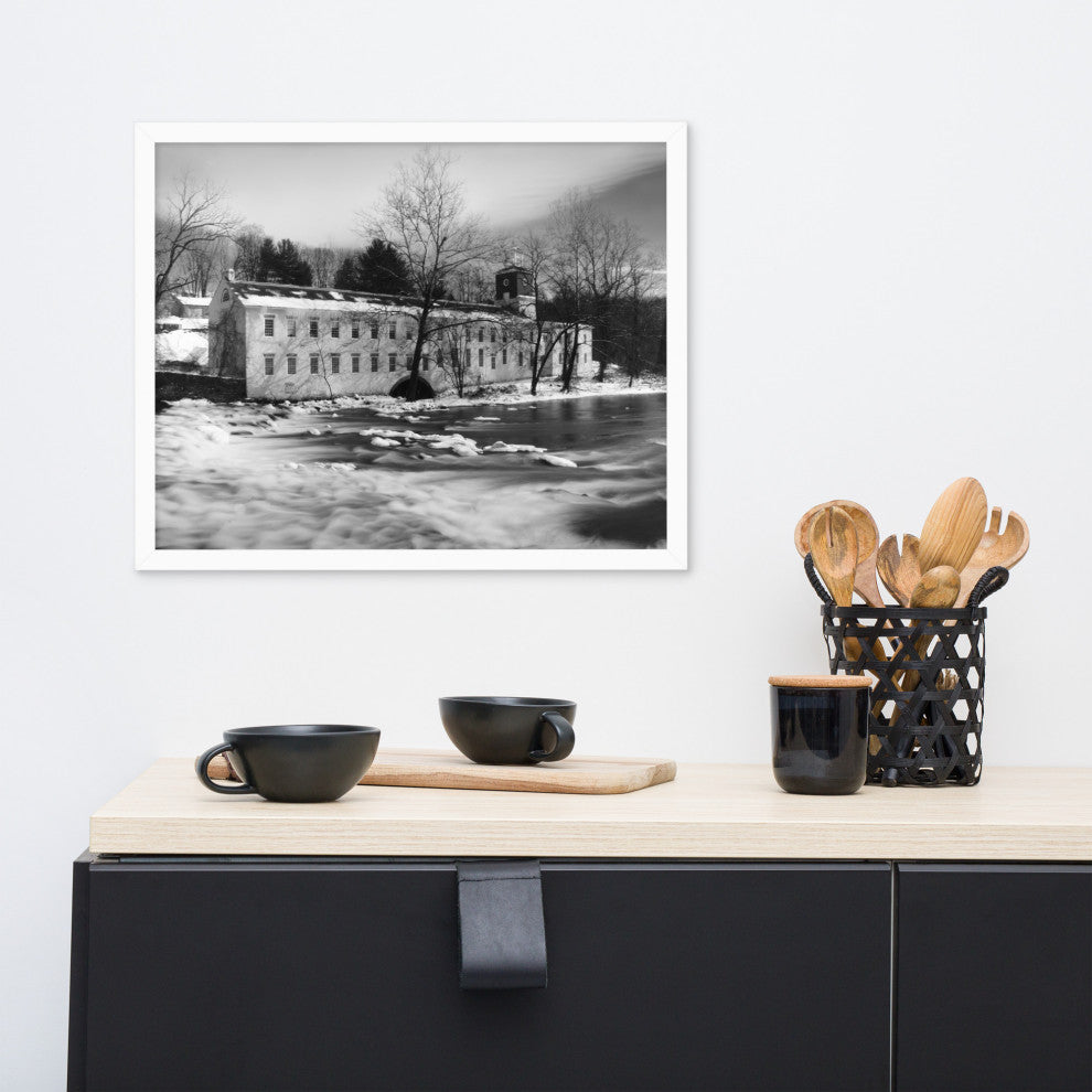 Winter at Powder Mill Rural Landscape Framed Photo Paper Wall Art Prints, White, 16" X 20"