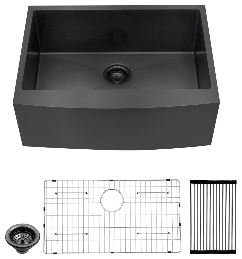 Gunmetal Black 27" Farmhouse Apron Single Bowl Stainless Steel Kitchen Sink