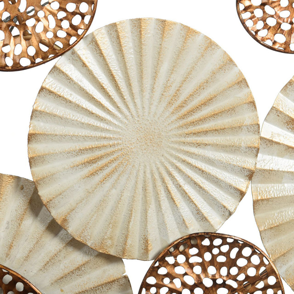 Handmade Metal Wall Art-Discs-Ivory, Gold-47" x 23"