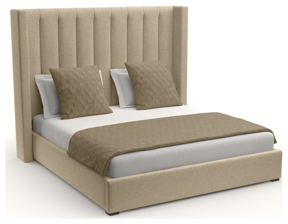 Nativa Interiors Aylet Vertical Channel Tufted Bed, Flax, Queen, Medium 67"