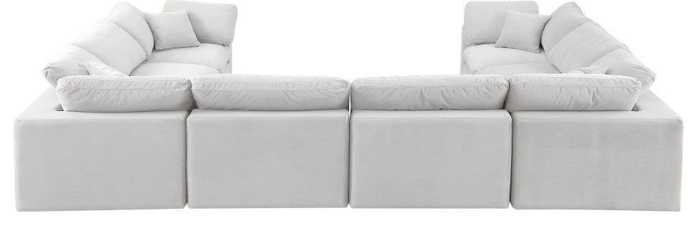 Comfy Upholstered U-Shaped Modular Sectional, Cream, 8-Piece: 4 Armless Chair, 4 Corner Chair, Velvet