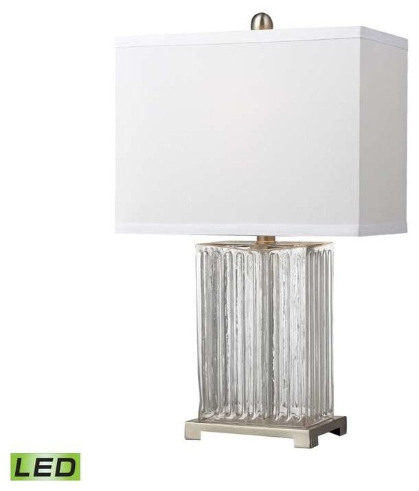 Ribbed Clear Glass LED Table Lamp in Brushed Steel