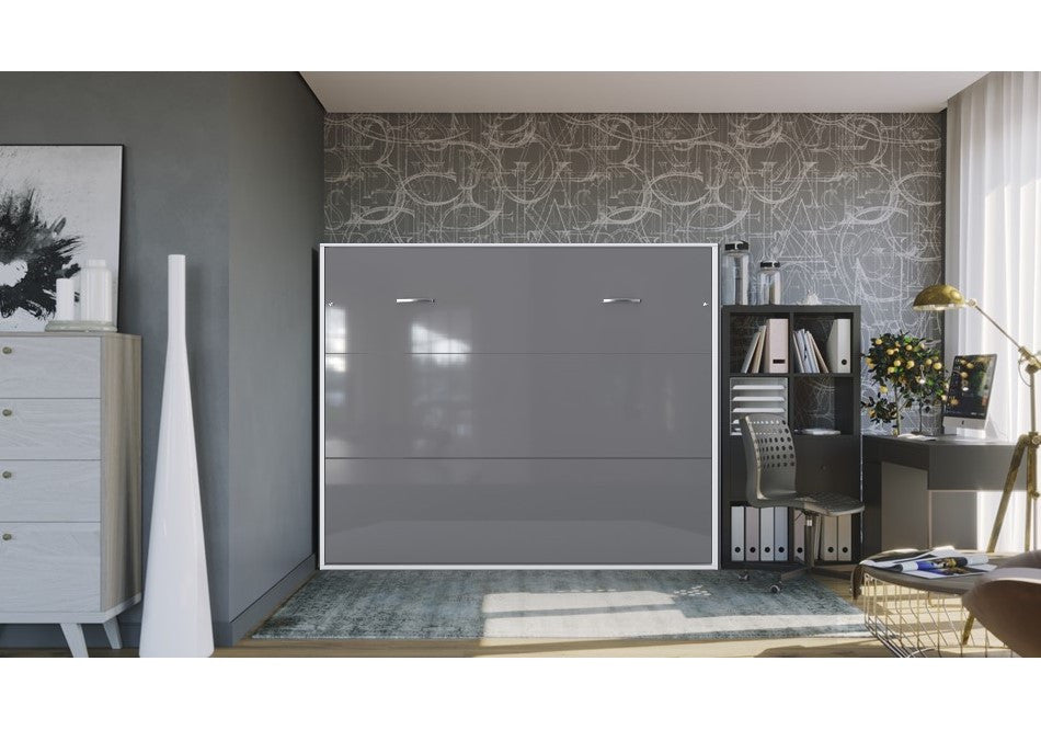 Invento Horizontal Murphy Bed With mattress 63 x 78.7 inch, White/Grey