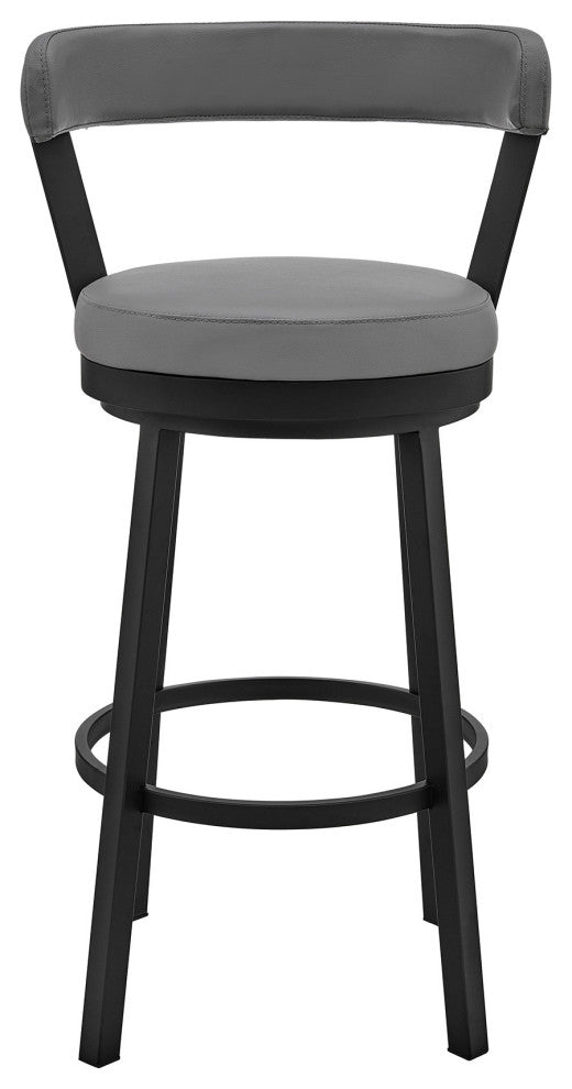30" Chic Gray Faux Leather With Black Finish Swivel Bar Stool