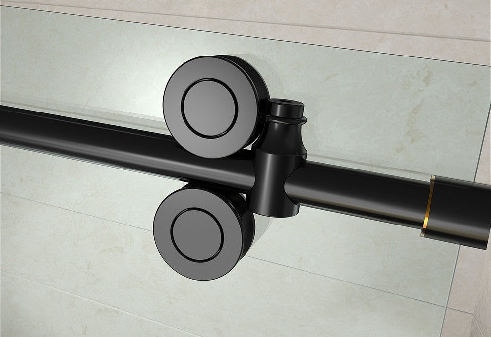 Langham Sliding Shower Door, Oil Rubbed Bronze With Left Drain Shower Base