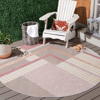 Safavieh Sarasota Collection SAR102 Indoor-Outdoor Rug, Pink/Brown, 6'7" Round
