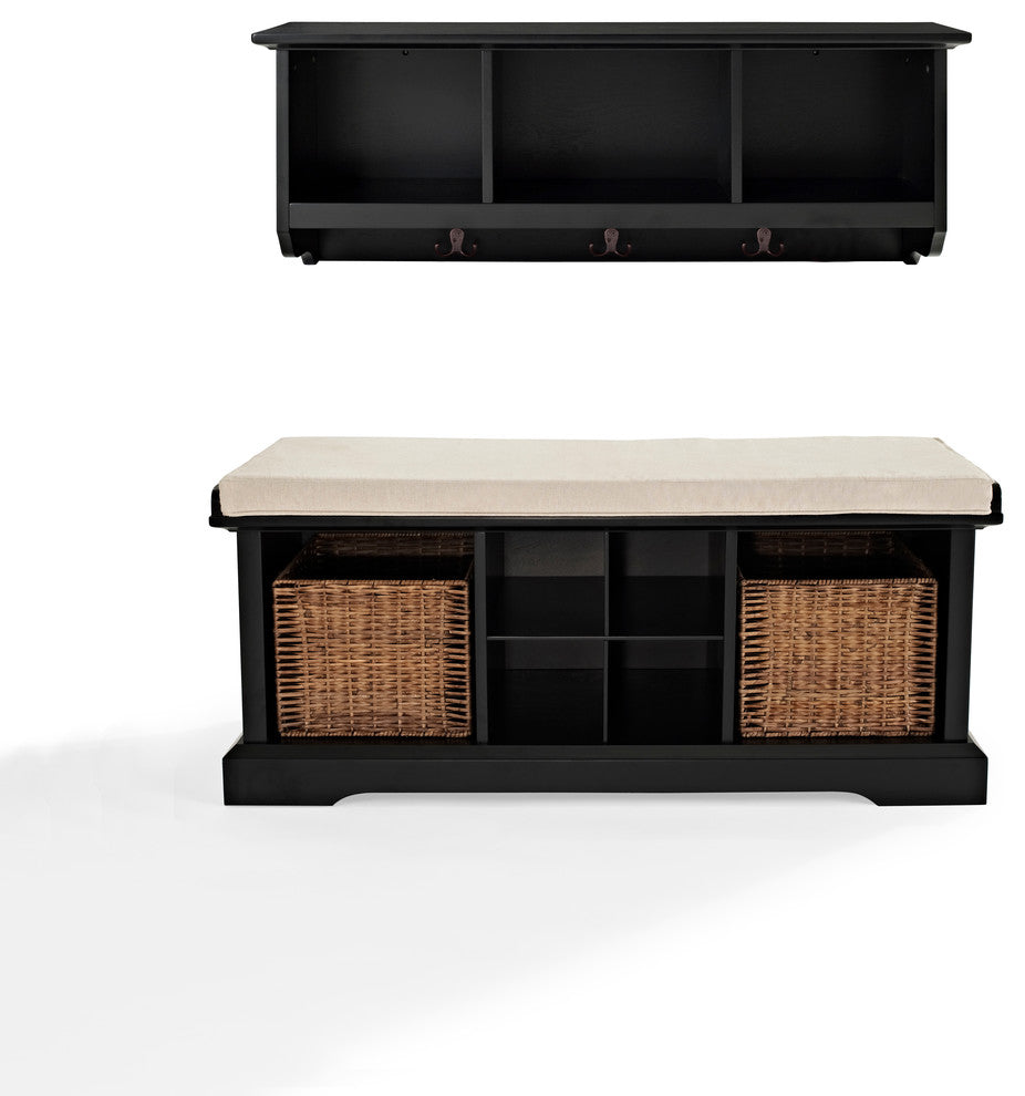 Brennan 2-Piece Entryway Bench and Shelf Set With Baskets, Black
