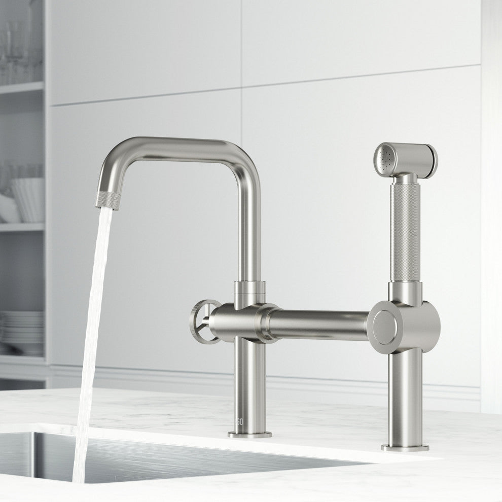 VIGO Cass 13" H Widespread Pull-Out Sprayer Kitchen Faucet, Stainless Steel