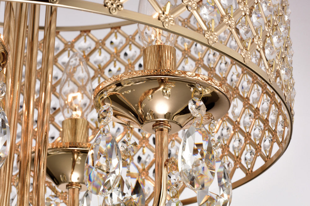 4-Light Rose Gold Round Beaded Drum Chandelier With Hanging Crystals