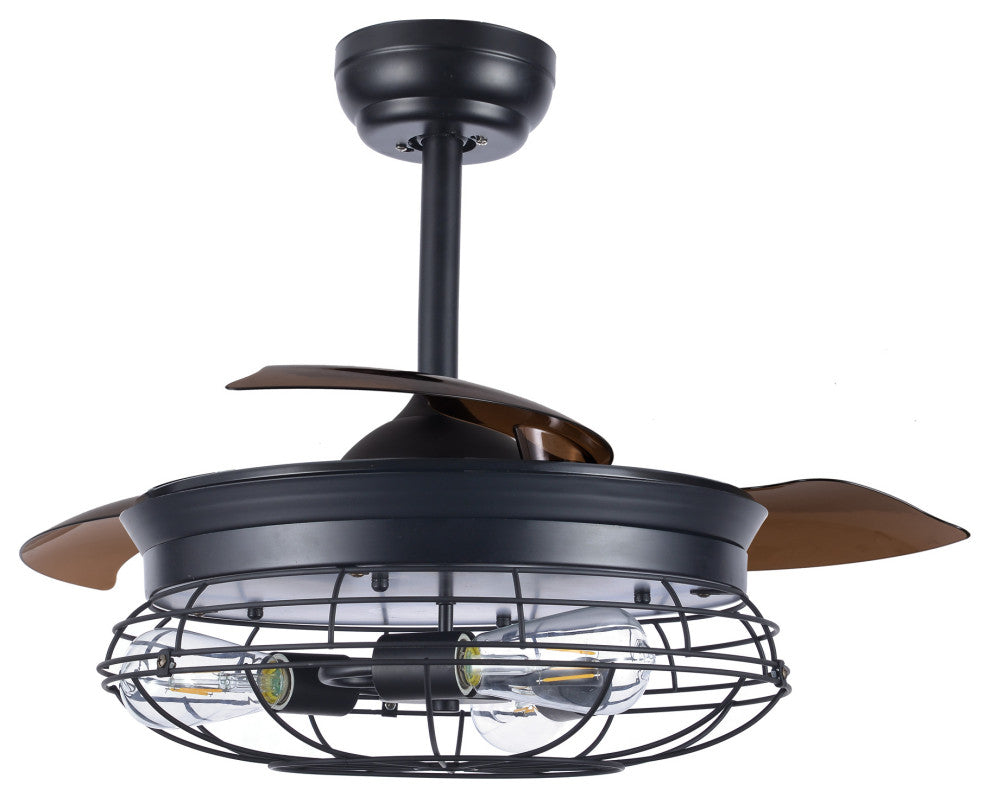 42" Vintage Industrial Ceiling Fan with Retractable Blades, Remote Control, Black