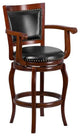 Contemporary Bar Stool, Cherry Finished Frame & Swivel Black LeatherSoft Seat