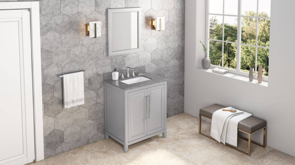 Cade Transitional 30" Grey Bathroom Vanity, Steel Grey Cultured Marble Vanity To