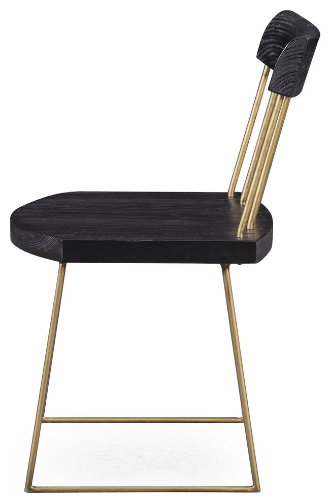Madrid Pine Chair - Set of 2 - Matte Black with Brush Brass