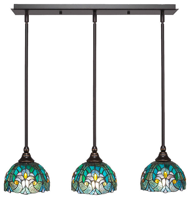 3-Light Mini Pendant, Dark Granite, 7" Turquoise Cypress Art Glass