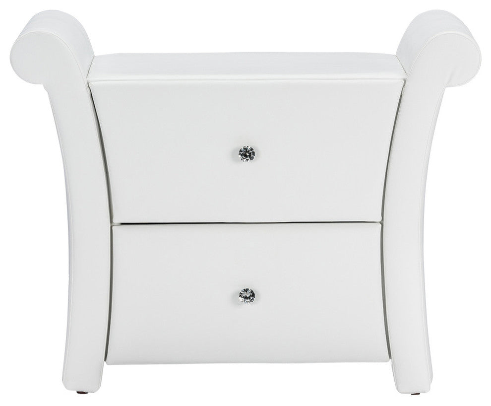 Victoria Matte White PU Leather 2 Storage Drawers Nightstand Bedside Table