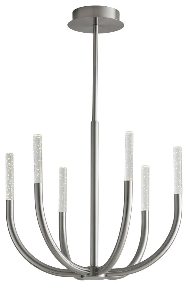 Six Light LED Chandelier Satin Nickel, Silver-Grey-Smoke, 22.25" W x 19.5" H