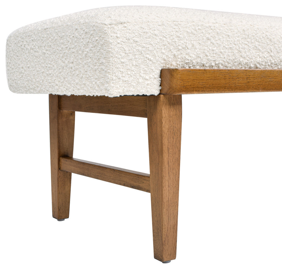 Billie 52" Modern Telephone Bench With Sliding Shelf, Ivory White Boucle