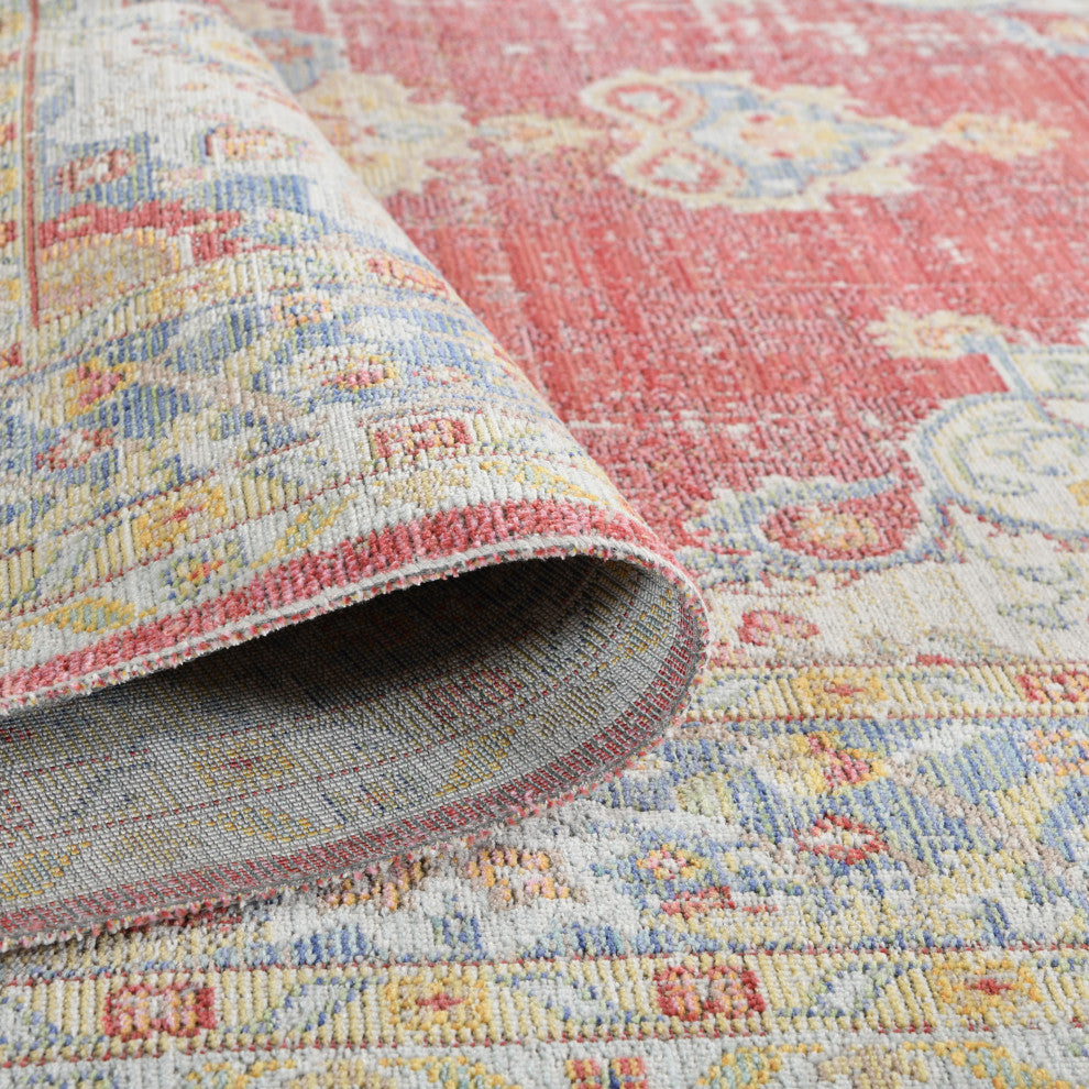 Ceniscia Haven Vintage Polyester Area Rug, Red, 2'6"x8'