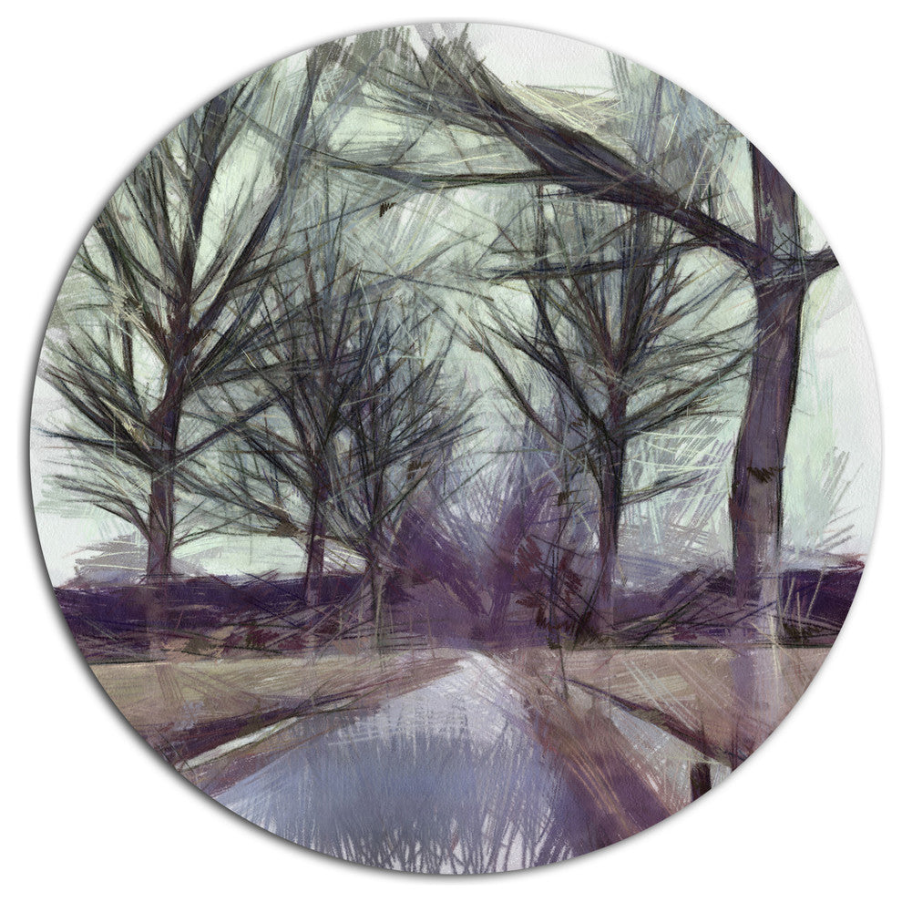 Abstract Nature Watercolor Sketch, Landscape Round Wall Art, 11"