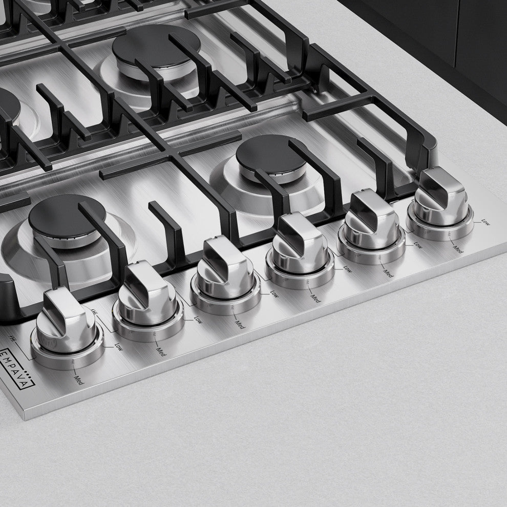 Gas Cooktop With 6 Sealed Burners Cast Iron Grates LPG/NG Convertible