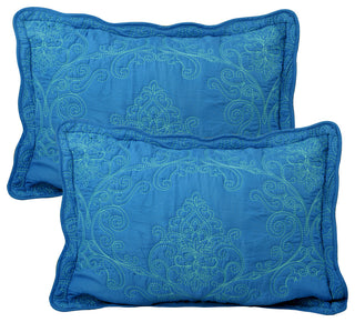 Damask Embroidered Quilted 4 Piece Bed Spread Sets, Palace Blue, King