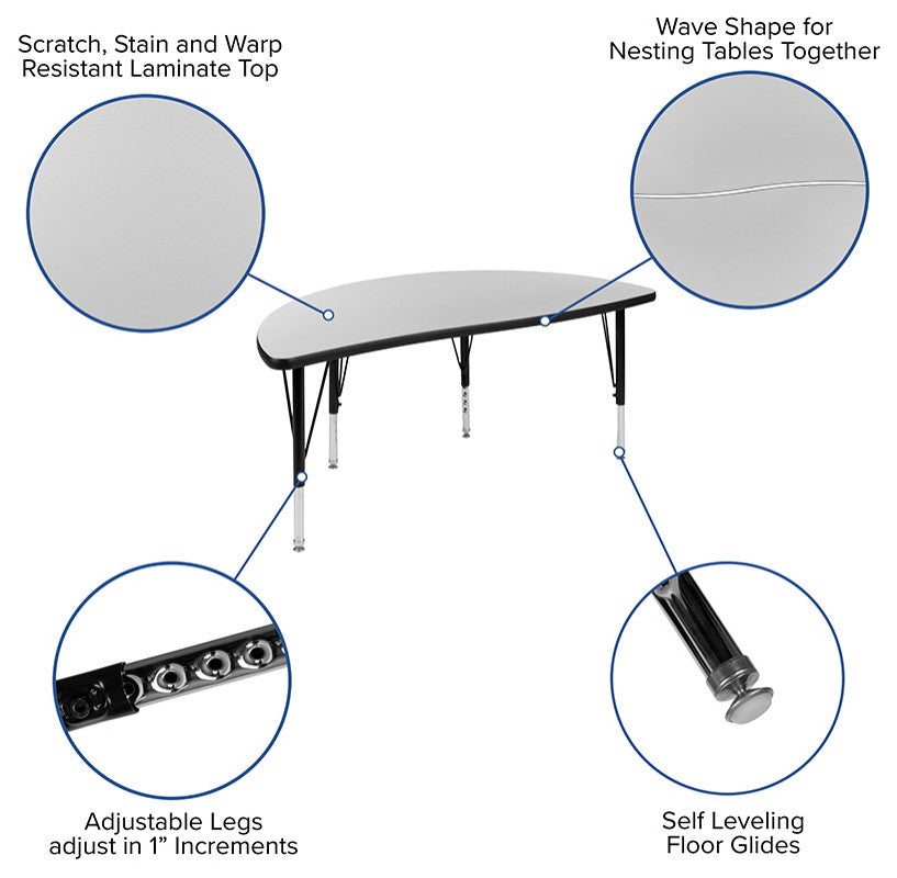 76" Oval Wave Activity Table Set with 14" Student Stack Chairs, Grey