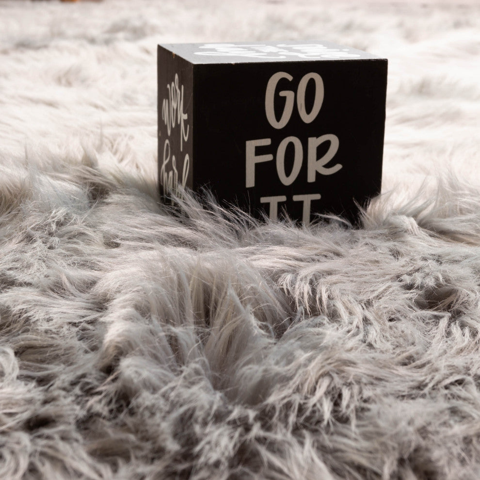 Plush and Soft Faux Sheepskin Fur Shag Area Rug, Gray, 3' X 5'