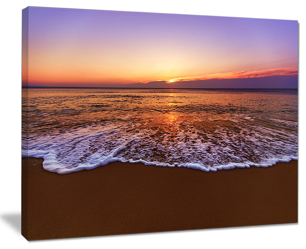 "Orange Tinged Sea Waters At Sunset" Beach Canvas Wall Art, 20"x12"