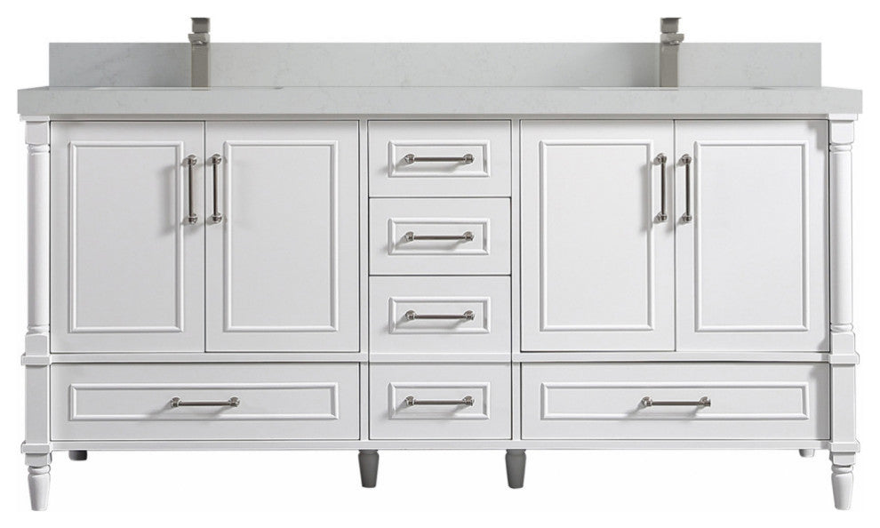 Aberdeen 72 Double Sink Bath Vanity in White 2" Carrara Quartz