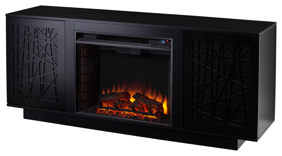 Vivian Electric Media Fireplace With Storage, Black