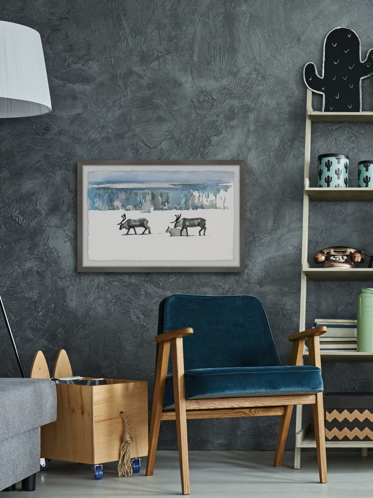"Caribou Trek" Framed Painting Print, 18x12