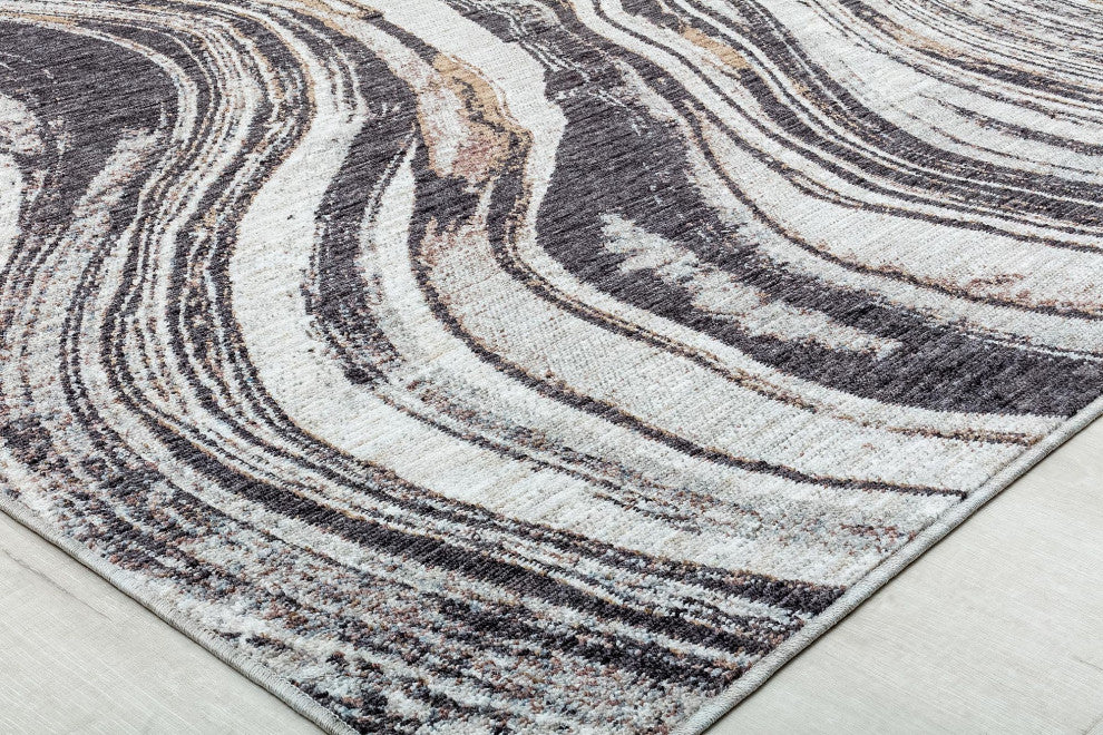 Jade Gray Shore Abstract Contemporary Gray Recycled Area Rug, 2'6" X 8'