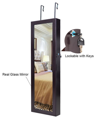 Costway Lockable Wall Mount Mirrored Jewelry Cabinet Organizer w/ LED Lights