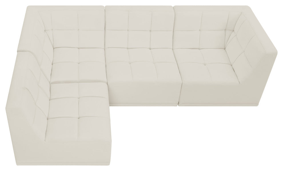 Relax Velvet Upholstered 4-Piece L-Shaped Modular Sectional, Cream