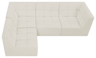 Relax Velvet Upholstered 4-Piece L-Shaped Modular Sectional, Cream