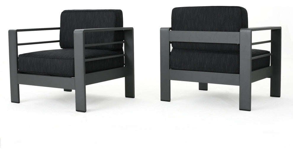 GDF Studio Crested Bay Outdoor Gray Aluminum Club Chairs With Cushions, Set of 2