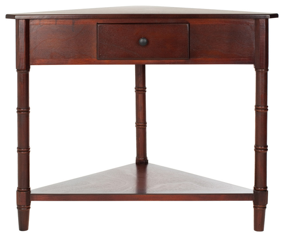 Safavieh Gomez Corner Table With Storage Drawer, Dark Cherry