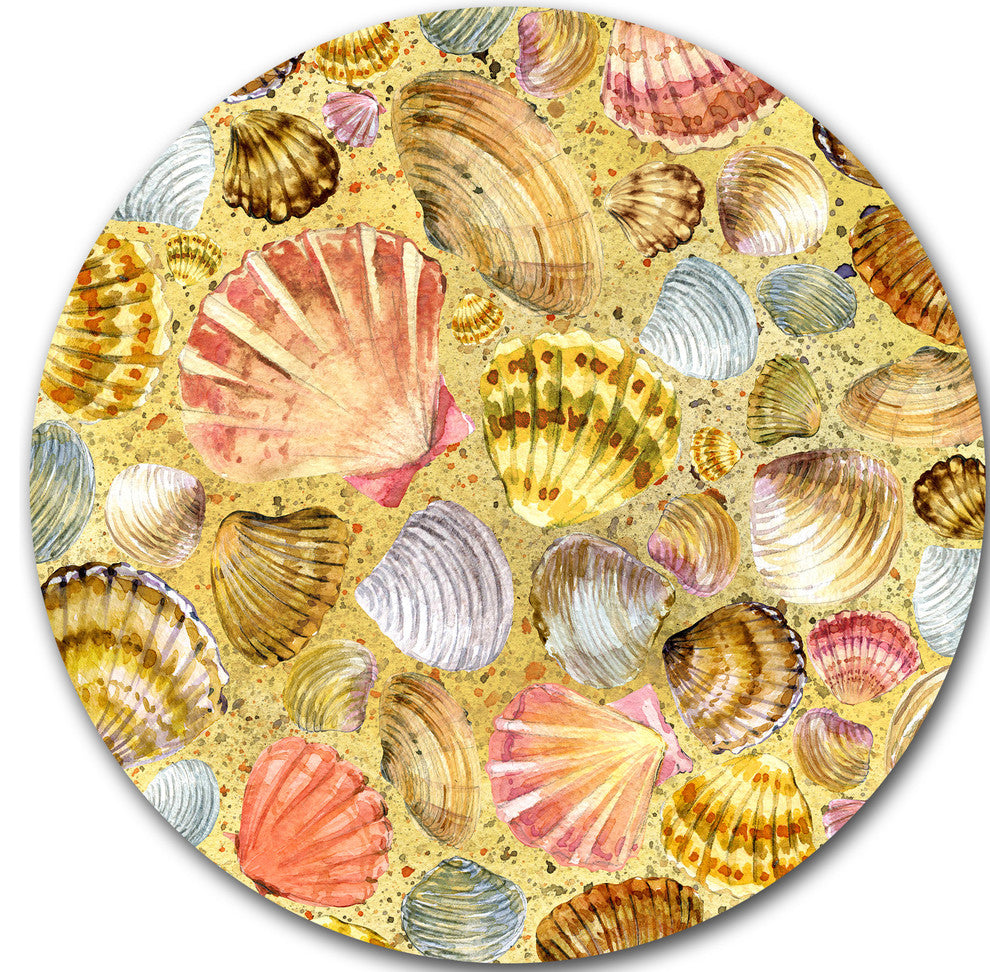 Seashell And Sea Sand, Sea And Shore Painting Disc Metal Artwork, 38"
